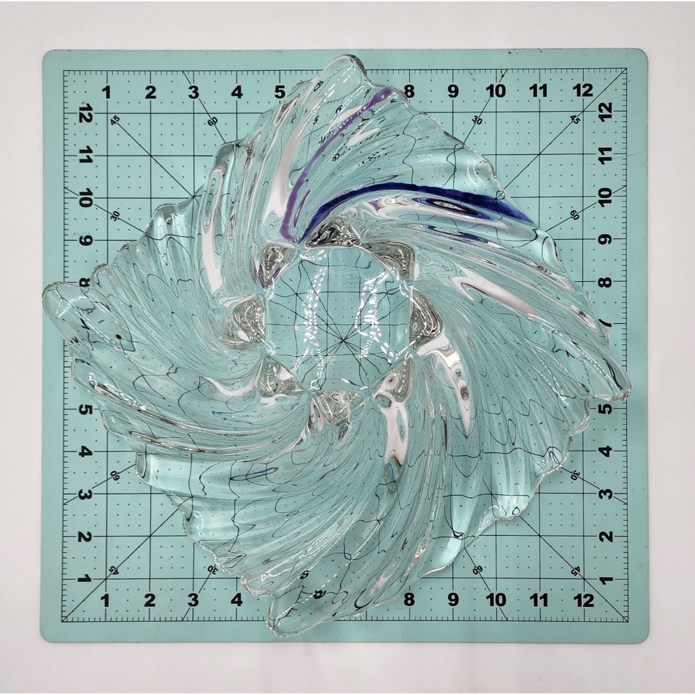 Mikasa Belle Epoque Clear Crystal/Blue Glass Wave Swirl Bowl Centerpiece Dish - Picture 13 of 16